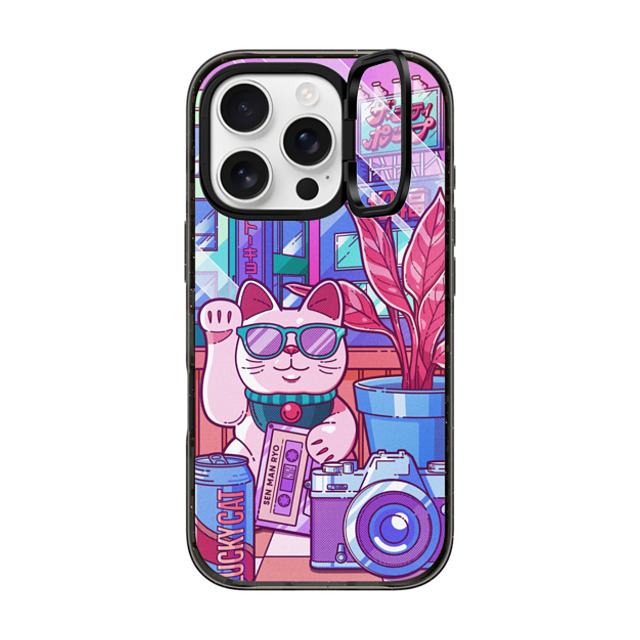 CASETiFY iPhone 16 Pro ケース ブラック インパクトリングスタンドケース MagSafe対応 Lucky Cat City Pop casetify_artist
