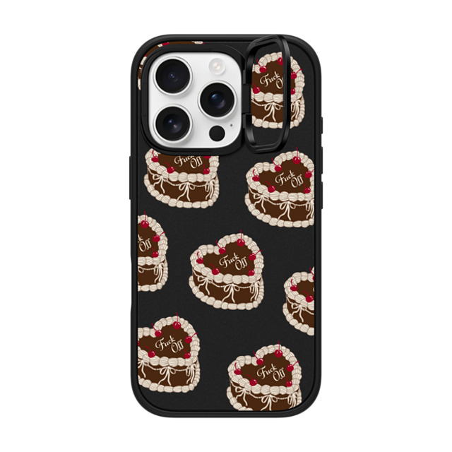 CASETiFY iPhone 16 Pro ケース マットブラック インパクトリングスタンドケース MagSafe対応 Fuck Off Sweetheart Cake casetify_artist