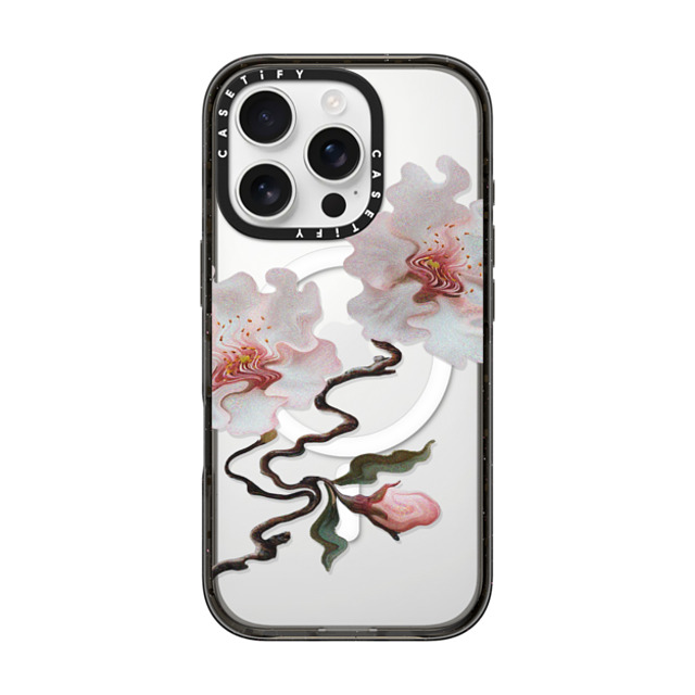 CASETiFY iPhone 16 Pro ケース ブラック インパクトケース MagSafe対応 フローラル Paired Sakura Reflection