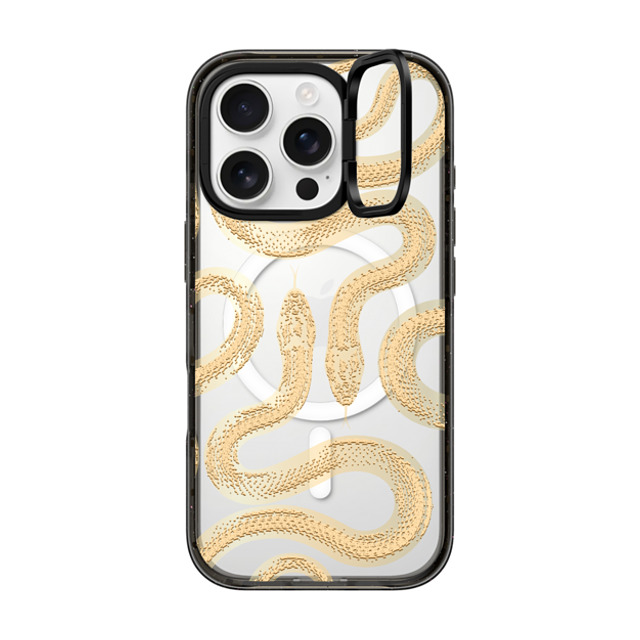 CASETiFY iPhone 16 Pro ケース ブラック インパクトリングスタンドケース MagSafe対応 Gold Kingsnake casetify_artist