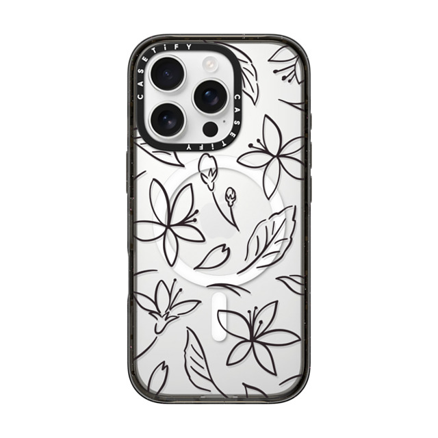 CASETiFY iPhone 16 Pro ケース ブラック インパクトケース MagSafe対応 フローラル Monochrome Sakura