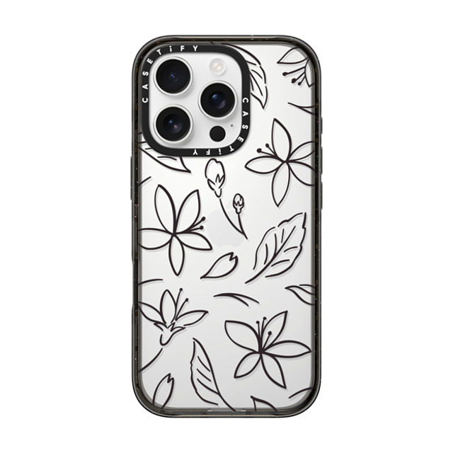 CASETiFY iPhone 16 Pro ケース ブラック インパクトケース フローラル Monochrome Sakura