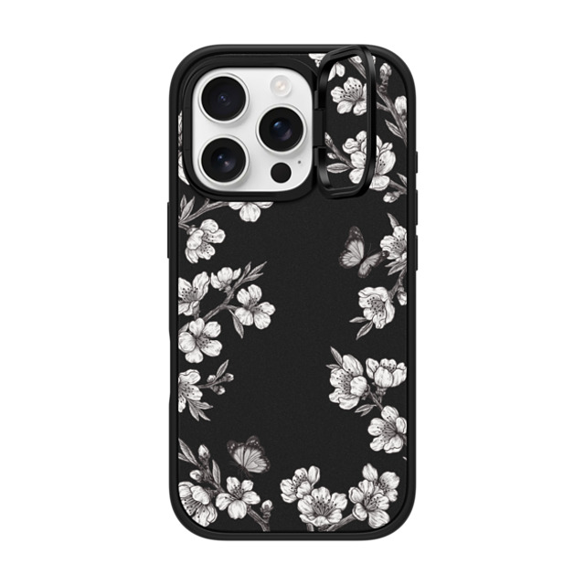 CASETiFY iPhone 16 Pro ケース マットブラック インパクトリングスタンドケース MagSafe対応 フローラル Black Sakura Garden