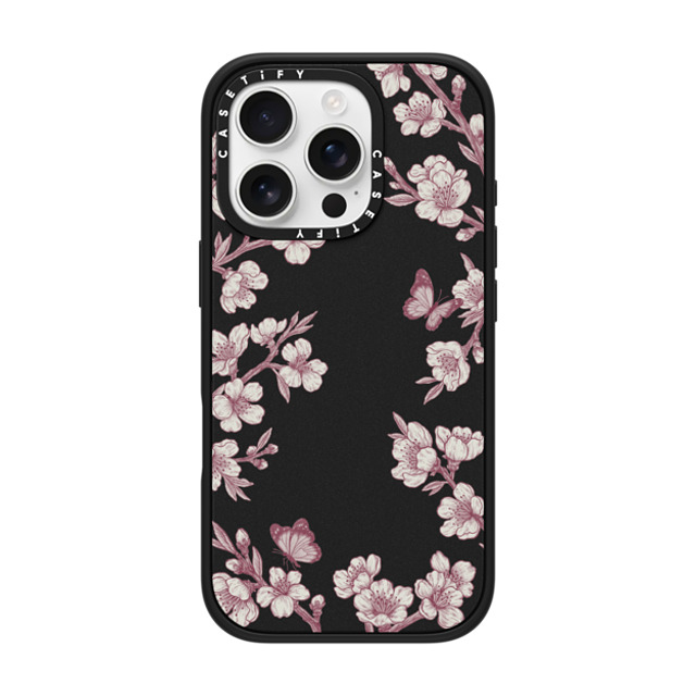 CASETiFY iPhone 16 Pro ケース マットブラック インパクトケース フローラル Pink Sakura Garden