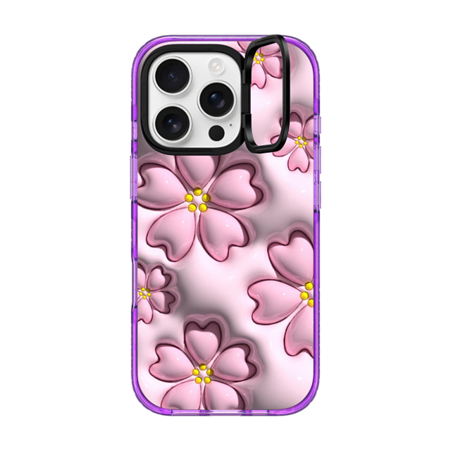 CASETiFY iPhone 16 Pro Case パープル インパクトリングスタンドケース MagSafe対応 フローラル Sakura CASETiFY iPhone 16 Pro Case パープル インパクトリングスタンドケース MagSafe対応 フローラル Sakura