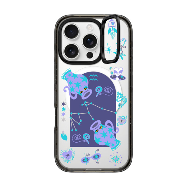 CASETiFY iPhone 16 Pro ケース ブラック インパクトリングスタンドケース MagSafe対応 みずがめ座 casetify_artist Father's Day CASETiFY iPhone 16 Pro ケース ブラック インパクトリングスタンドケース MagSafe対応 みずがめ座 casetify_artist Father's Day