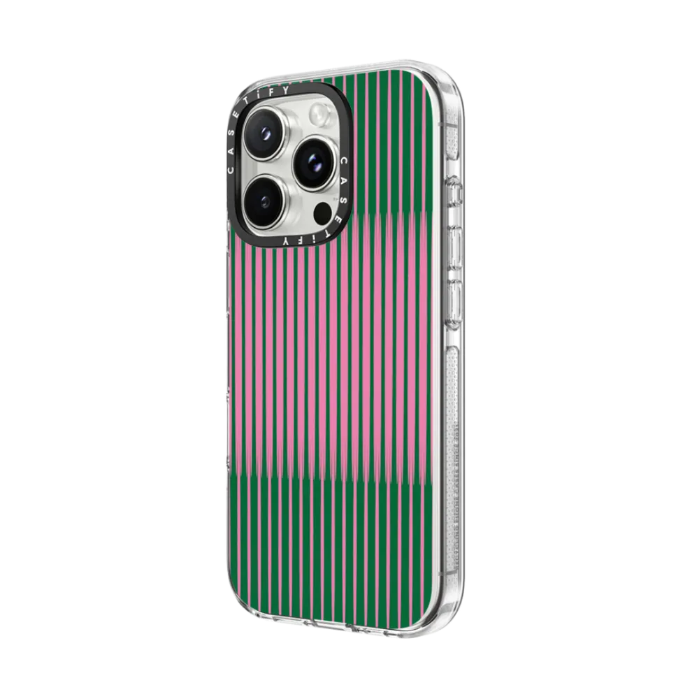 Impact Clear iPhone 16 Pro Case MagSafe Compatible - Pink Green Stripes
