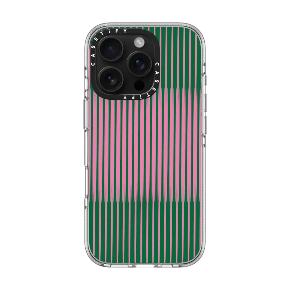 Impact Clear iPhone 16 Pro Case MagSafe Compatible - Pink Green Stripes