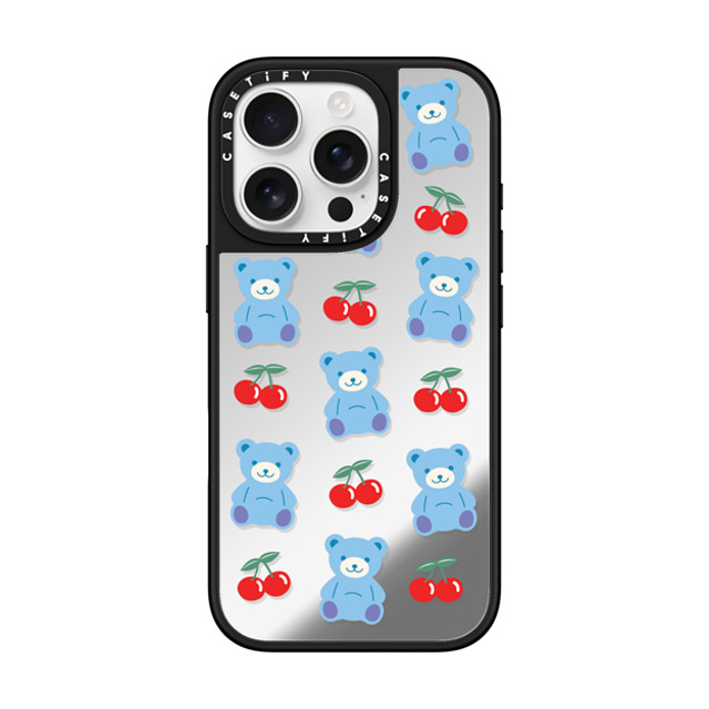 CASETiFY iPhone 16 Pro ケース Silver on Black ミラーケース MagSafe対応 Animal,Cartoon,Pattern,Cartoon,Y2K,Bear Cherrie Bear