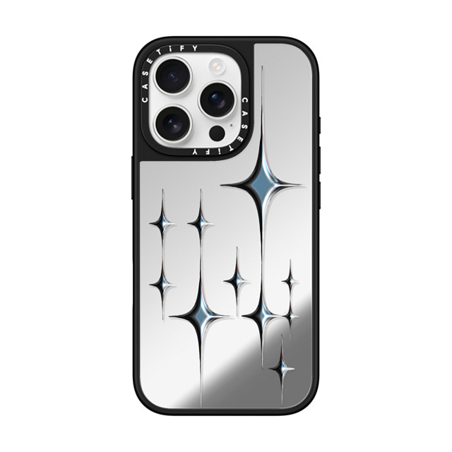 CASETiFY iPhone 16 Pro ケース Silver on Black ミラーケース MagSafe対応 Star Chrome Sparkles - Graphite