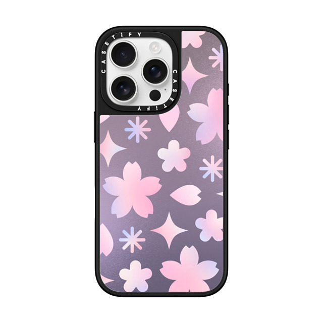 CASETiFY iPhone 16 Pro Case Silver on Black ミラーケース MagSafe対応 Shiny Sakura Pattern Purple casetify_artist CASETiFY iPhone 16 Pro Case Silver on Black ミラーケース MagSafe対応 Shiny Sakura Pattern Purple casetify_artist