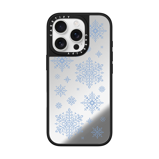 CASETiFY iPhone 16 Pro ケース Silver on Black ミラーケース MagSafe対応 Needlepoint Snowflakes casetify_artist