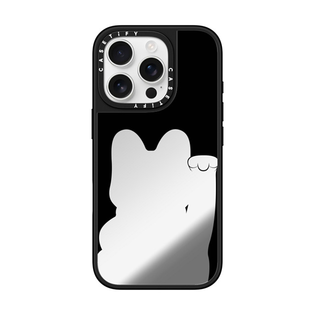 CASETiFY iPhone 16 Pro ケース Silver on Black ミラーケース MagSafe対応 Lucky Cat Outline casetify_artist