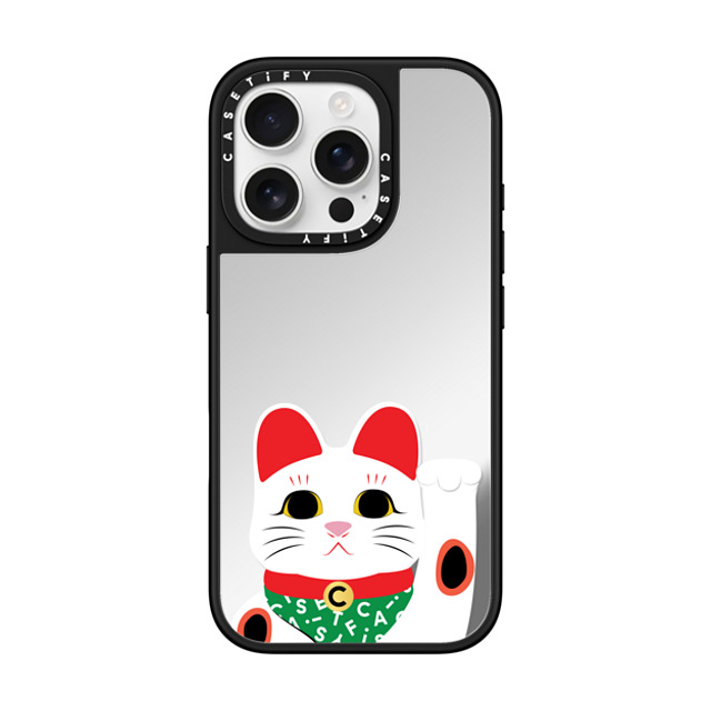 CASETiFY iPhone 16 Pro ケース Silver on Black ミラーケース MagSafe対応 Waving Lucky Cat casetify_artist