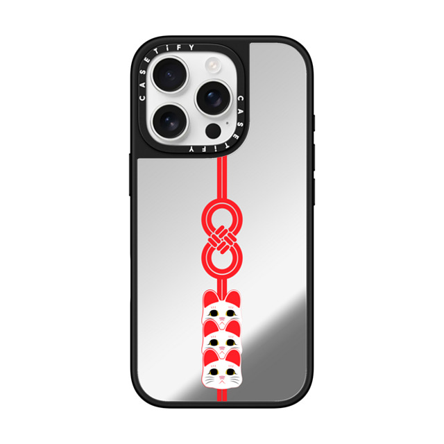 CASETiFY iPhone 16 Pro ケース Silver on Black ミラーケース MagSafe対応 Lucky Knot, Lucky Cat casetify_artist