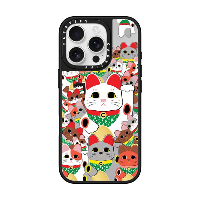 CASETiFY iPhone 16 Pro ケース Silver on Black ミラーケース MagSafe対応 Lucky Cat Parade casetify_artist