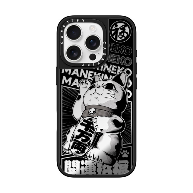 CASETiFY iPhone 16 Pro ケース Silver on Black ミラーケース MagSafe対応 Lucky Cat Comic casetify_artist