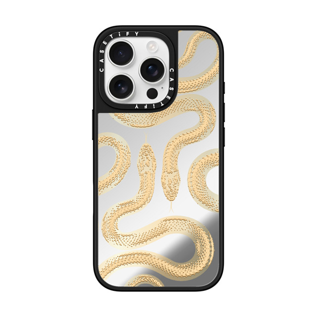 CASETiFY iPhone 16 Pro ケース Silver on Black ミラーケース MagSafe対応 Gold Kingsnake casetify_artist