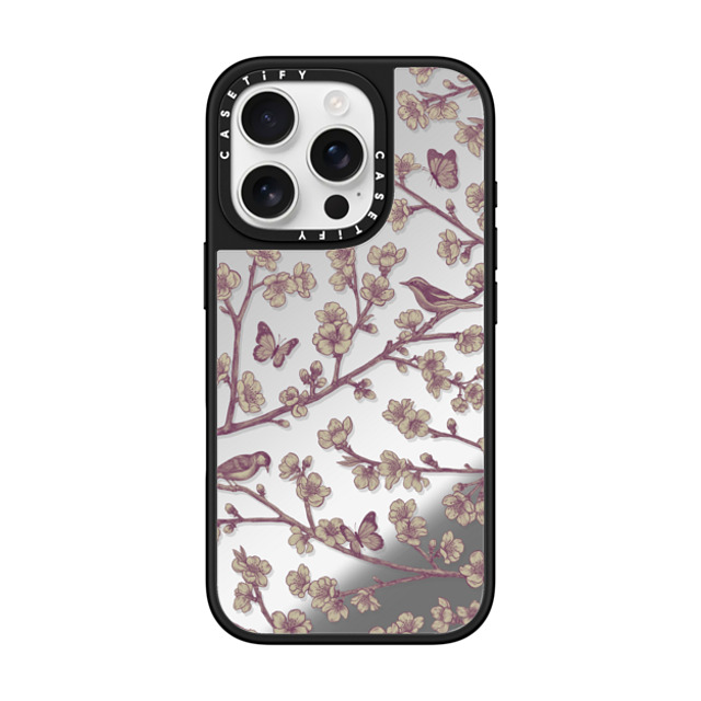 CASETiFY iPhone 16 Pro ケース Silver on Black ミラーケース MagSafe対応 フローラル Blooming Sakura Pink