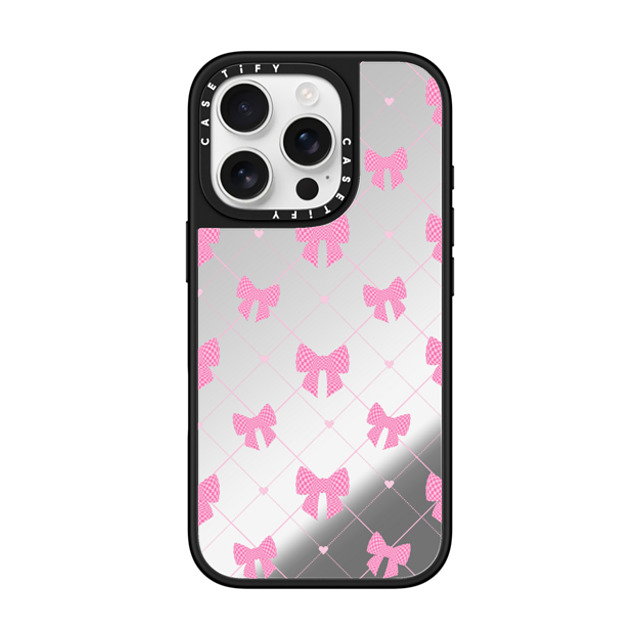 CASETiFY iPhone 16 Pro ケース Silver on Black ミラーケース MagSafe対応 Ribbon Ribbon Bow-net Lace Father's Day CASETiFY iPhone 16 Pro ケース Silver on Black ミラーケース MagSafe対応 Ribbon Ribbon Bow-net Lace Father's Day