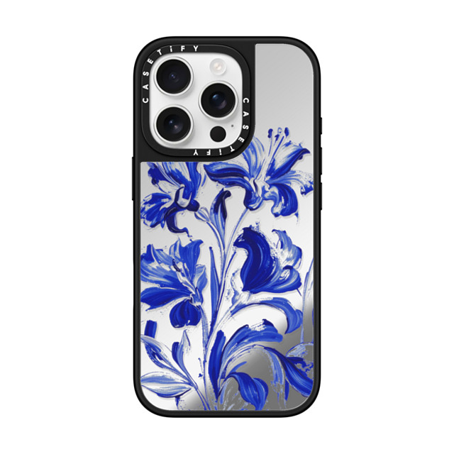 CASETiFY iPhone 16 Pro ケース Silver on Black ミラーケース MagSafe対応 Floral フローラル Cobalt Bloom Back to School CASETiFY iPhone 16 Pro ケース Silver on Black ミラーケース MagSafe対応 Floral フローラル Cobalt Bloom Back to School
