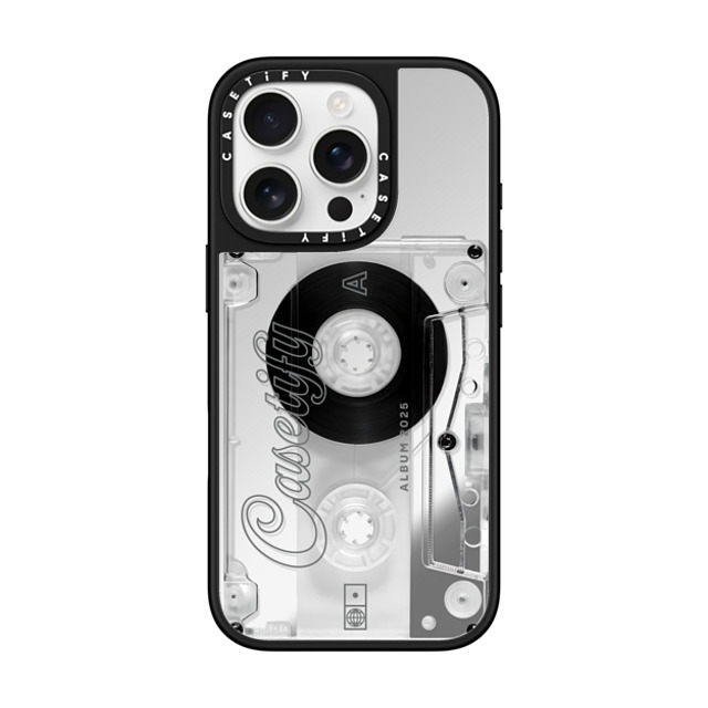 CASETiFY iPhone 16 Pro ケース Silver on Black ミラーケース MagSafe対応 Typography タイポグラフィ Audio Cassette Back to School CASETiFY iPhone 16 Pro ケース Silver on Black ミラーケース MagSafe対応 Typography タイポグラフィ Audio Cassette Back to School