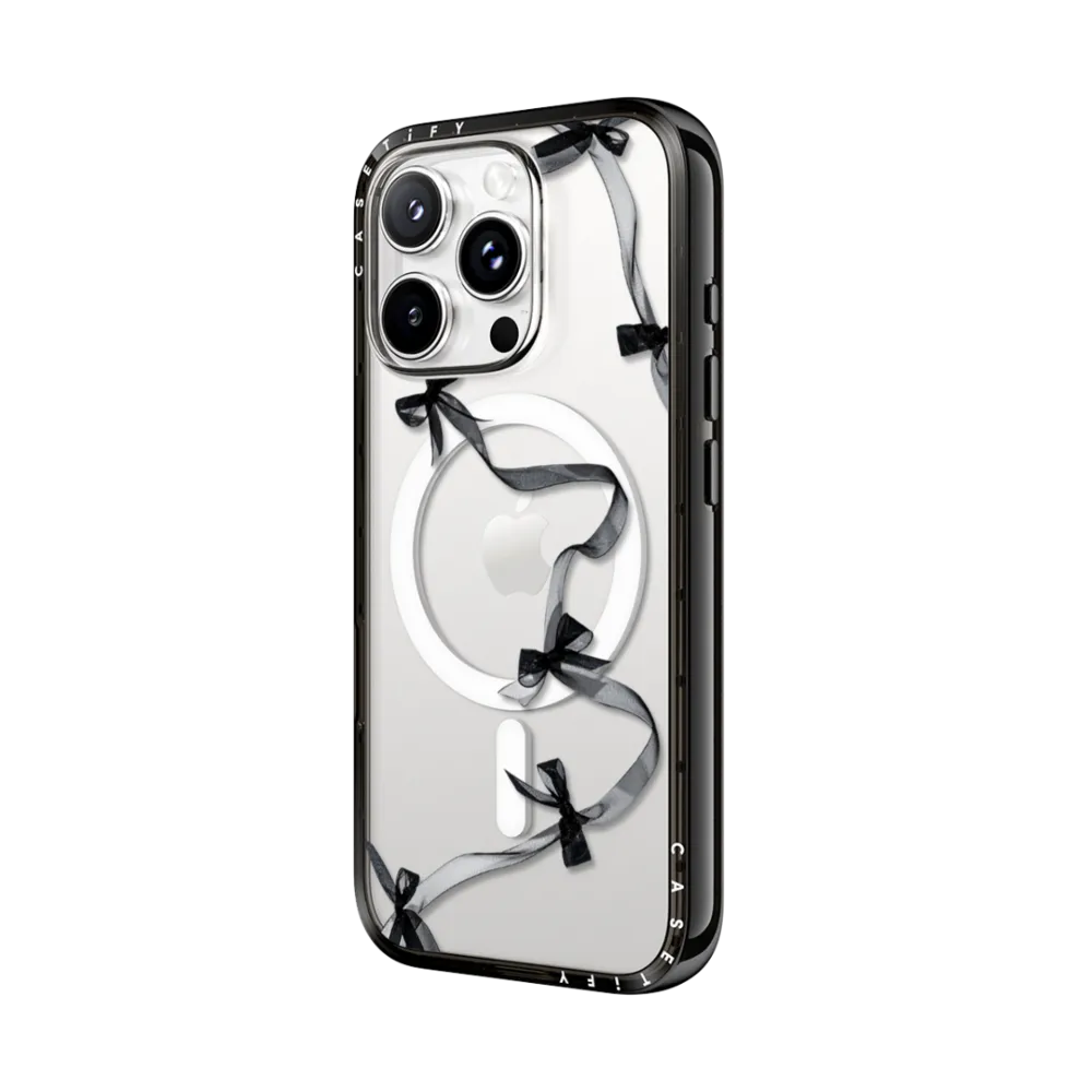 Compact iPhone 16 Pro Case MagSafe Compatible - Black Organza Ribbons