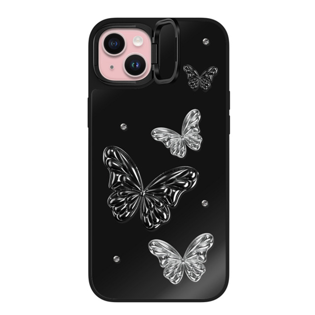 CASETiFY iPhone 15 Plus ケース Black on Black ミラー リングスタンドケース MagSafe対応 Metallic Butterfly casetify_artist Back to School CASETiFY iPhone 15 Plus ケース Black on Black ミラー リングスタンドケース MagSafe対応 Metallic Butterfly casetify_artist Back to School