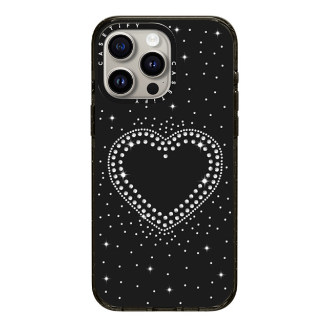 CASETiFY iPhone 15 Pro Max ケース ブラック インパクトケース Heart,Monochrome,Pattern RHINESTONE ROMANCE