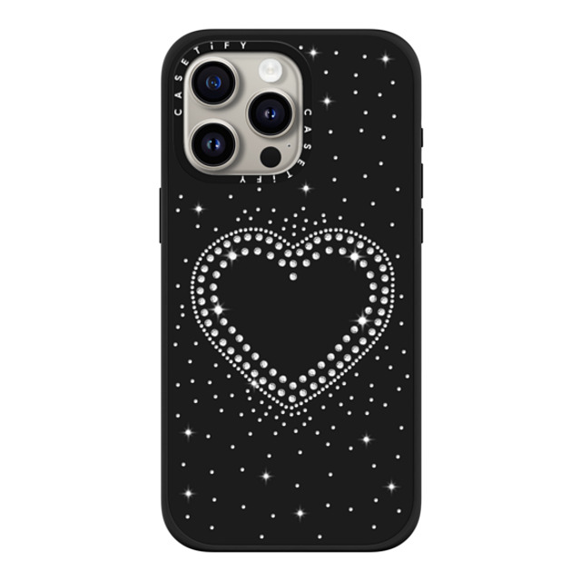 CASETiFY iPhone 15 Pro Max ケース マットブラック インパクトケース MagSafe対応 Heart,Monochrome,Pattern RHINESTONE ROMANCE