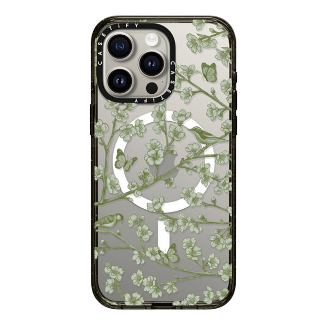 CASETiFY iPhone 15 Pro Max ケース ブラック インパクトケース MagSafe対応 フローラル Blooming Sakura Green