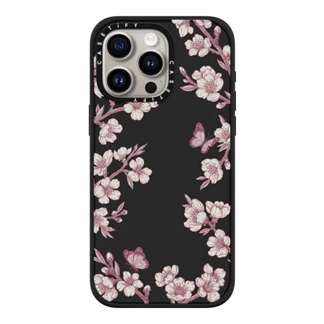 CASETiFY iPhone 15 Pro Max ケース マットブラック インパクトケース MagSafe対応 フローラル Pink Sakura Garden