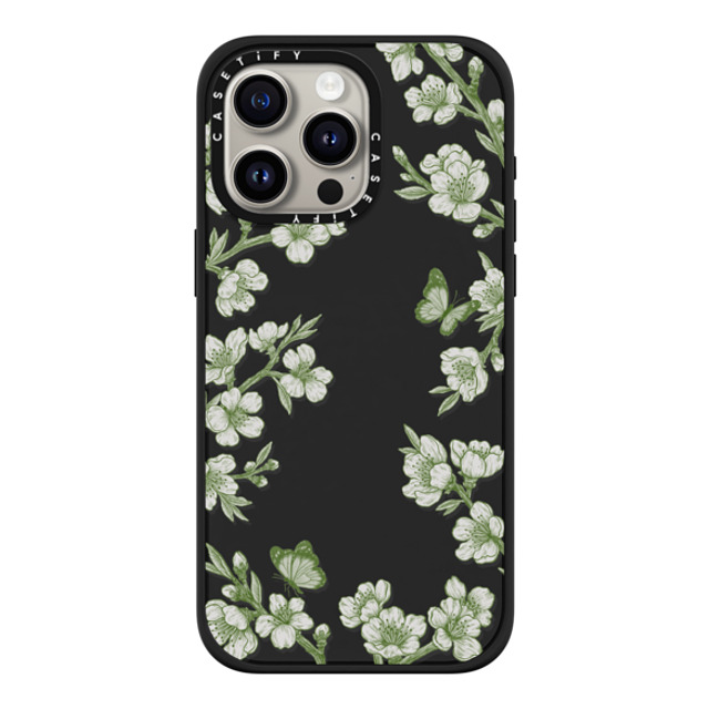 CASETiFY iPhone 15 Pro Max ケース マットブラック インパクトケース MagSafe対応 フローラル Green Sakura Garden
