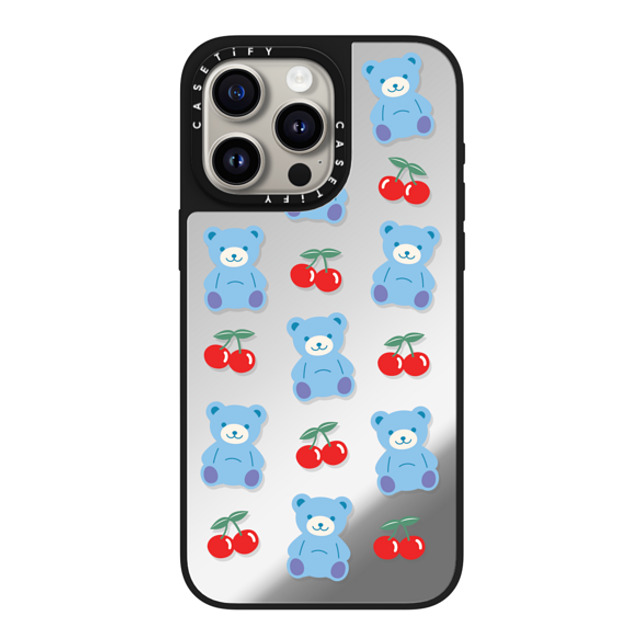 CASETiFY iPhone 15 Pro Max ケース Silver on Black ミラーケース MagSafe対応 Animal,Cartoon,Pattern,Cartoon,Y2K,Bear Cherrie Bear