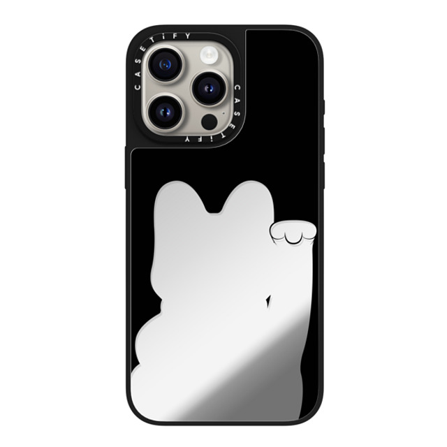 CASETiFY iPhone 15 Pro Max ケース Silver on Black ミラーケース MagSafe対応 Lucky Cat Outline casetify_artist