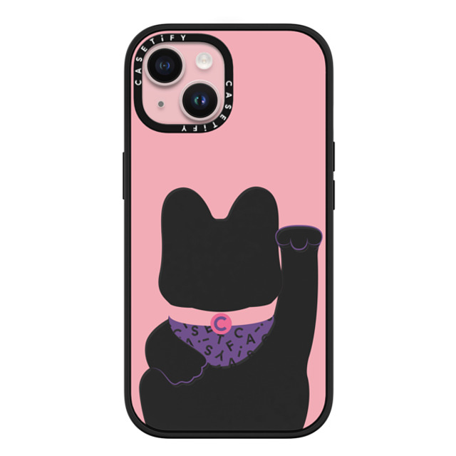 CASETiFY iPhone 15 ケース マットブラック インパクトケース MagSafe対応 Lucky Cat Pink casetify_artist