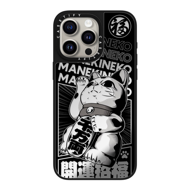 CASETiFY iPhone 15 Pro Max ケース Silver on Black ミラーケース MagSafe対応 Lucky Cat Comic casetify_artist