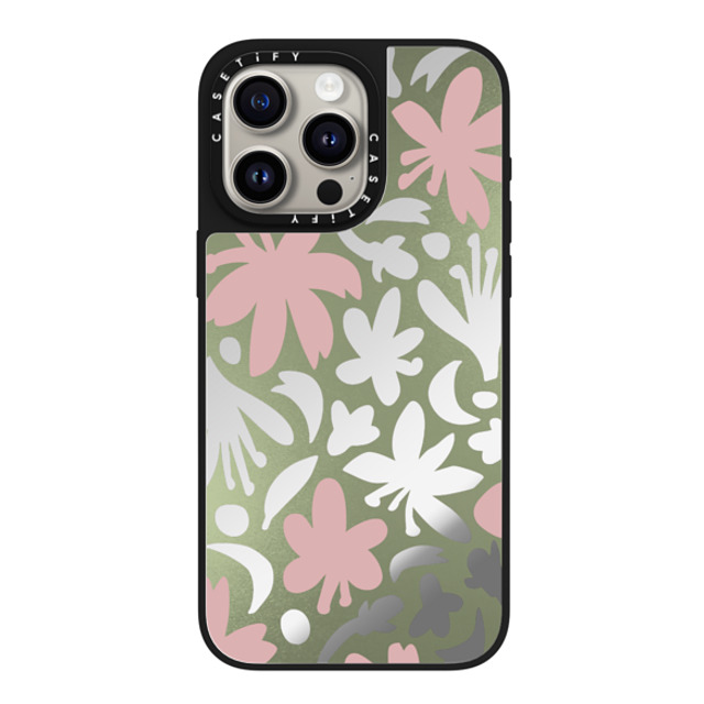 CASETiFY iPhone 15 Pro Max ケース Silver on Black ミラーケース MagSafe対応 フローラル Botanical Sakura