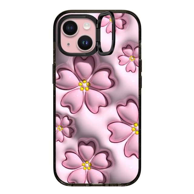 CASETiFY iPhone 15 Case Black インパクトリングスタンドケース MagSafe対応 フローラル Sakura CASETiFY iPhone 15 Case Black インパクトリングスタンドケース MagSafe対応 フローラル Sakura