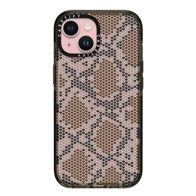 CASETiFY iPhone 15 ケース ブラック インパクトケース Brown Heart Snake Print casetify_artist