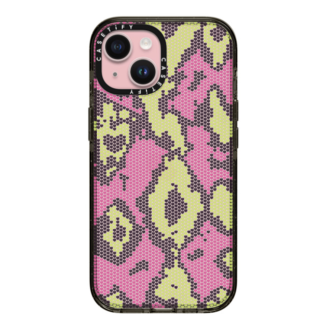 CASETiFY iPhone 15 ケース ブラック インパクトケース Pink Green Heart Snake Print casetify_artist