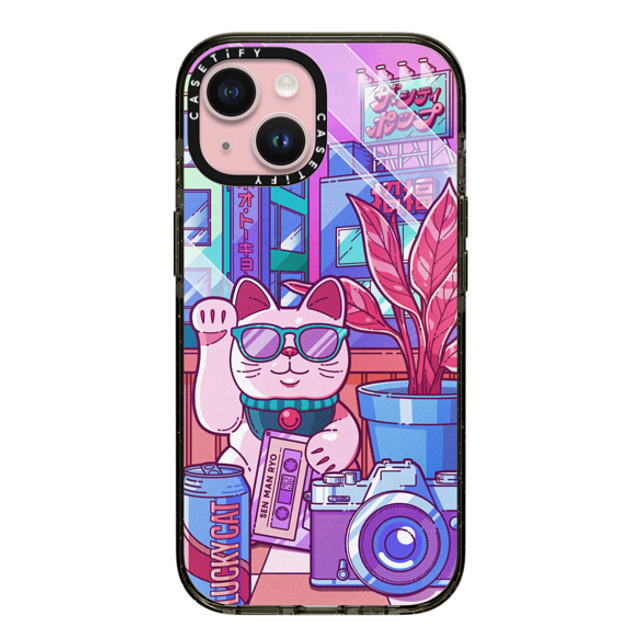 CASETiFY iPhone 15 ケース ブラック インパクトケース Lucky Cat City Pop casetify_artist