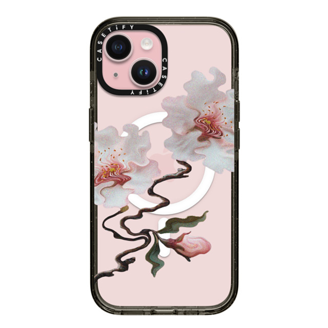 CASETiFY iPhone 15 ケース ブラック インパクトケース MagSafe対応 フローラル Paired Sakura Reflection