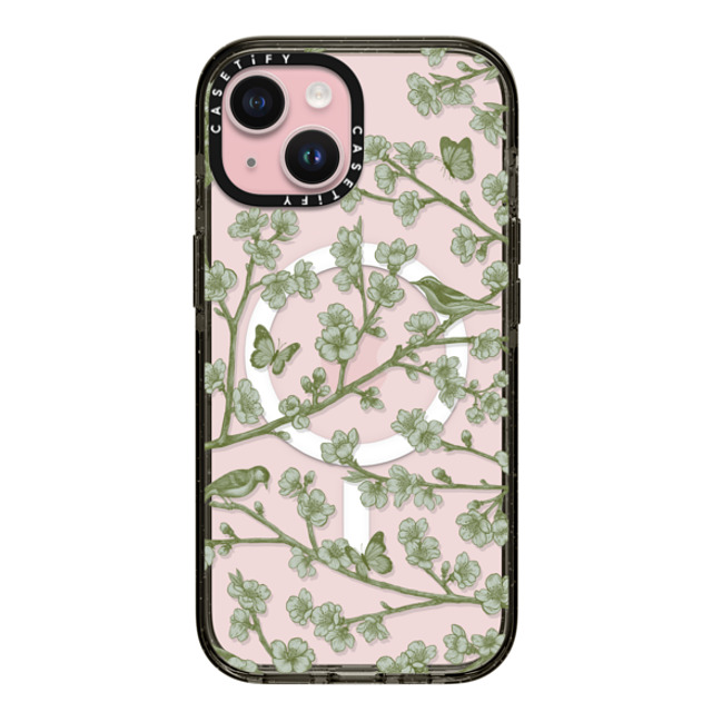 CASETiFY iPhone 15 ケース ブラック インパクトケース MagSafe対応 フローラル Blooming Sakura Green