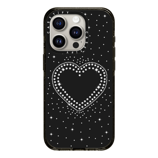 CASETiFY iPhone 15 Pro ケース ブラック インパクトケース Heart,Monochrome,Pattern RHINESTONE ROMANCE