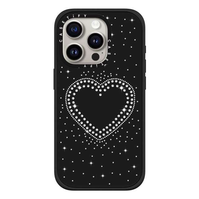 CASETiFY iPhone 15 Pro ケース マットブラック インパクトケース MagSafe対応 Heart,Monochrome,Pattern RHINESTONE ROMANCE