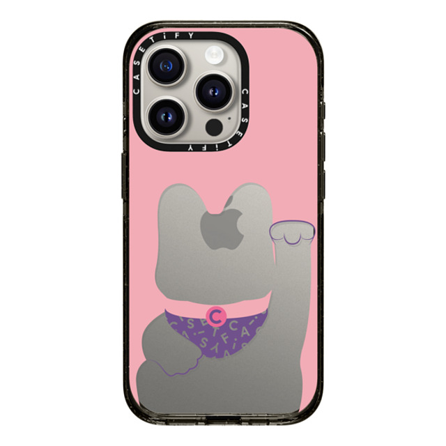 CASETiFY iPhone 15 Pro ケース ブラック インパクトケース Lucky Cat Pink casetify_artist