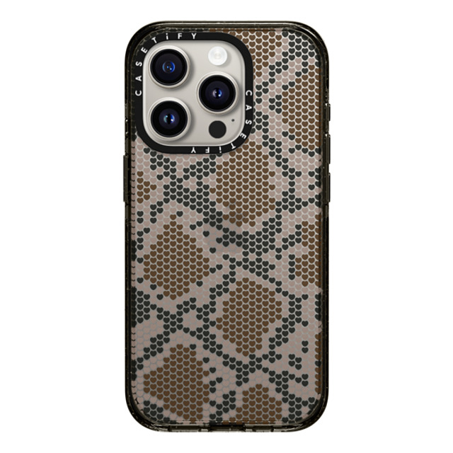 CASETiFY iPhone 15 Pro ケース ブラック インパクトケース Brown Heart Snake Print casetify_artist