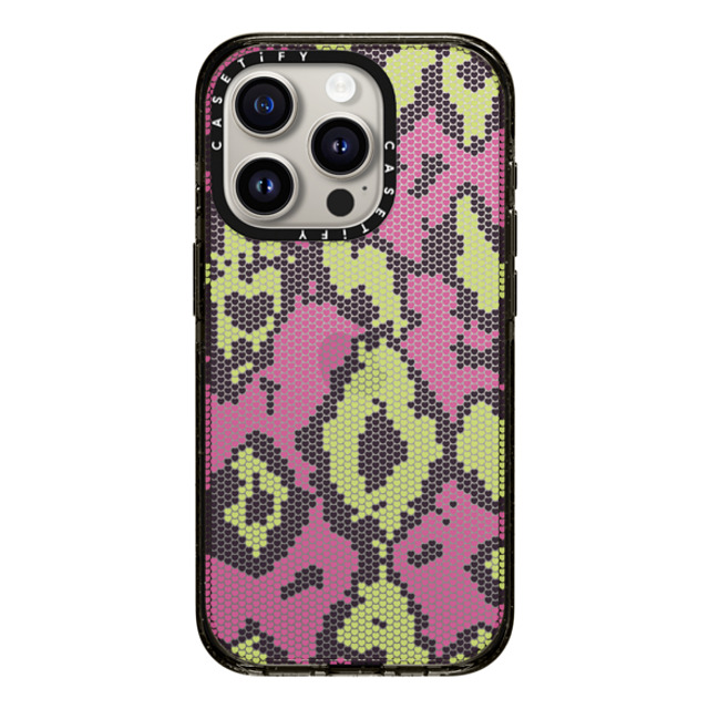 CASETiFY iPhone 15 Pro ケース ブラック インパクトケース Pink Green Heart Snake Print casetify_artist