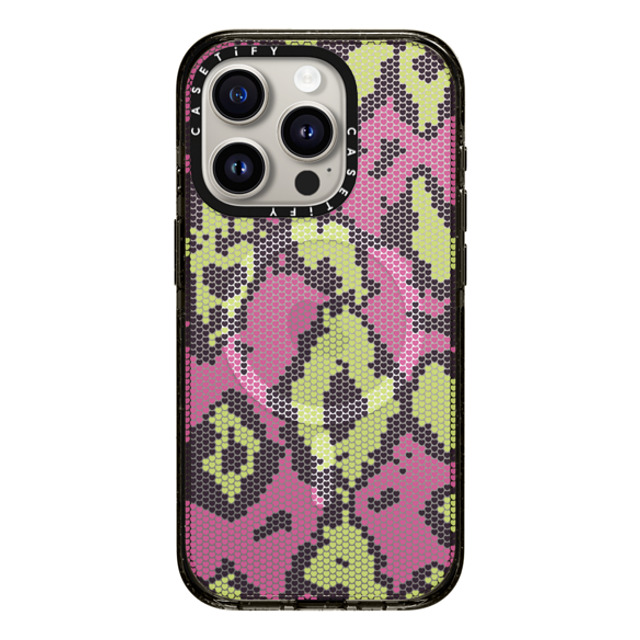 CASETiFY iPhone 15 Pro ケース ブラック インパクトケース MagSafe対応 Pink Green Heart Snake Print casetify_artist